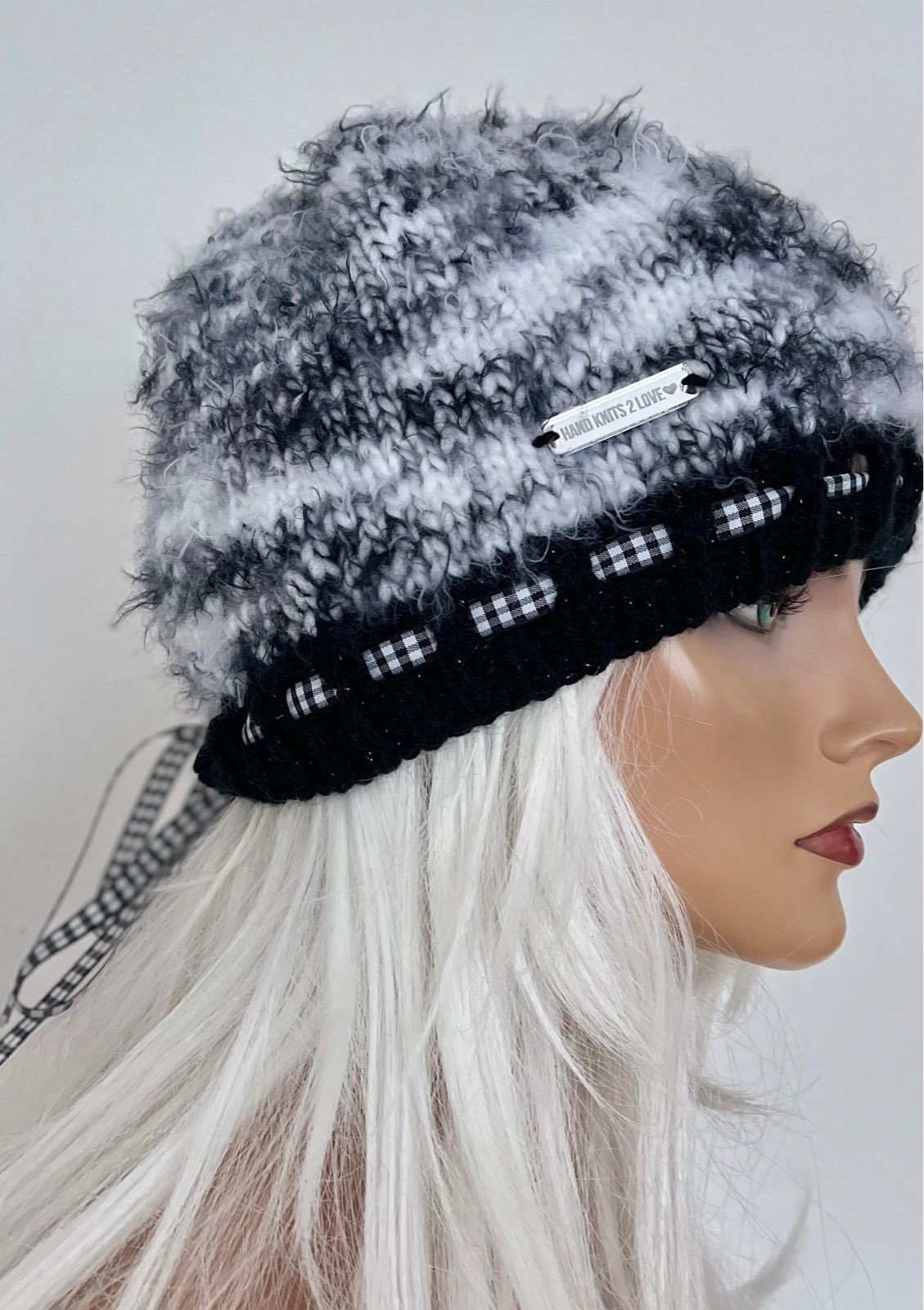 Hand Knits 2 Love Beanie Slouch Hat Cap Mohair Look Adjustable Fit Tassel