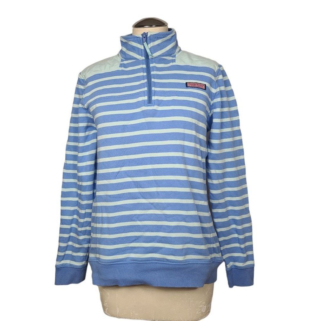 Vineyard Vines Half Zipper Blue Striped Pullover Sweater M