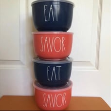 New Rae Dunn Food Storage Container (set of 4) savor/eat /navy blue/orange
