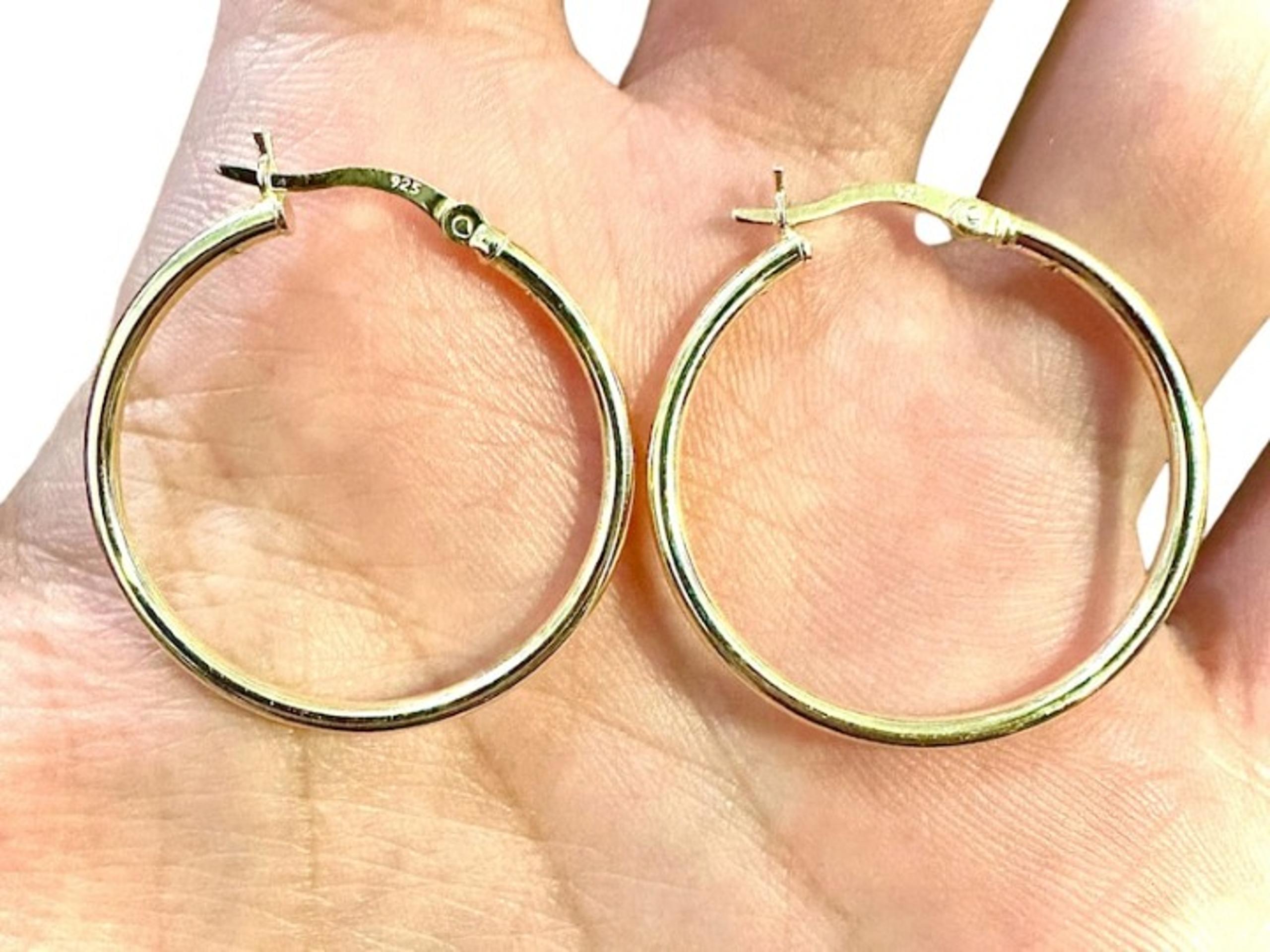 30mm Hoop 14k Gold Plated 925 Sterling Silver Earrings for Women