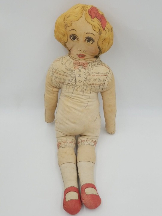 Cloth Art Fabric Mills Lithograph Printed Face Big Large 24” Antique 1900’s Doll