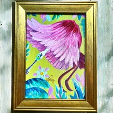 botanical Spoonbill bird of Org painting by me Florida & Lilly Pulitzer inspo