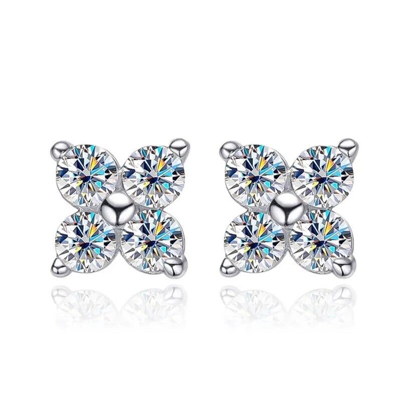 Moissanite Cluster Stud Earrings 925 Sterling Silver, Moissanite Stud Earrings
