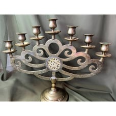 Heavy Brass Menorah/Candleholder - 15 wide, 12.5 tall