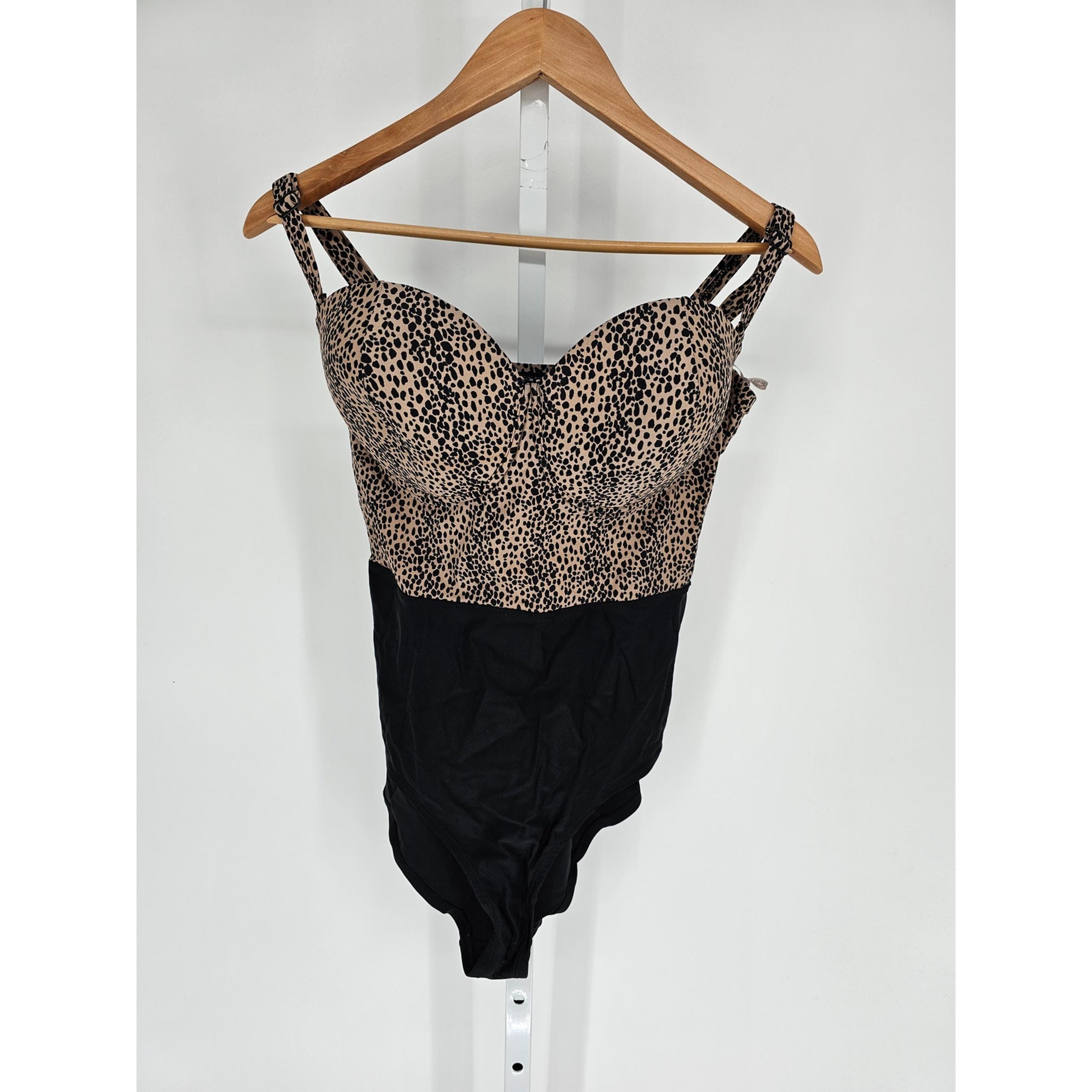Forever 21 + Plus Womens Sz 1X One Piece Swimsuit Black Brown Leopard Print