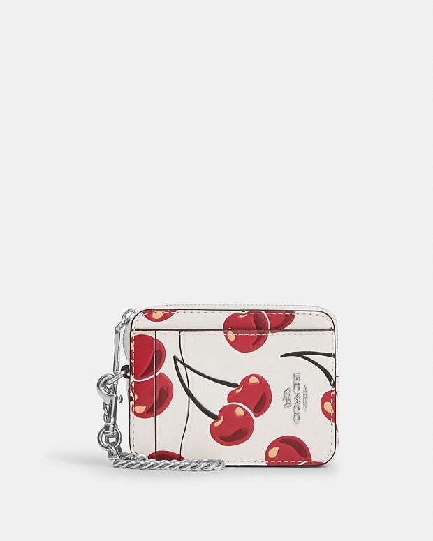 NWT Coach Zip Card Case With Cherry Print CZ761