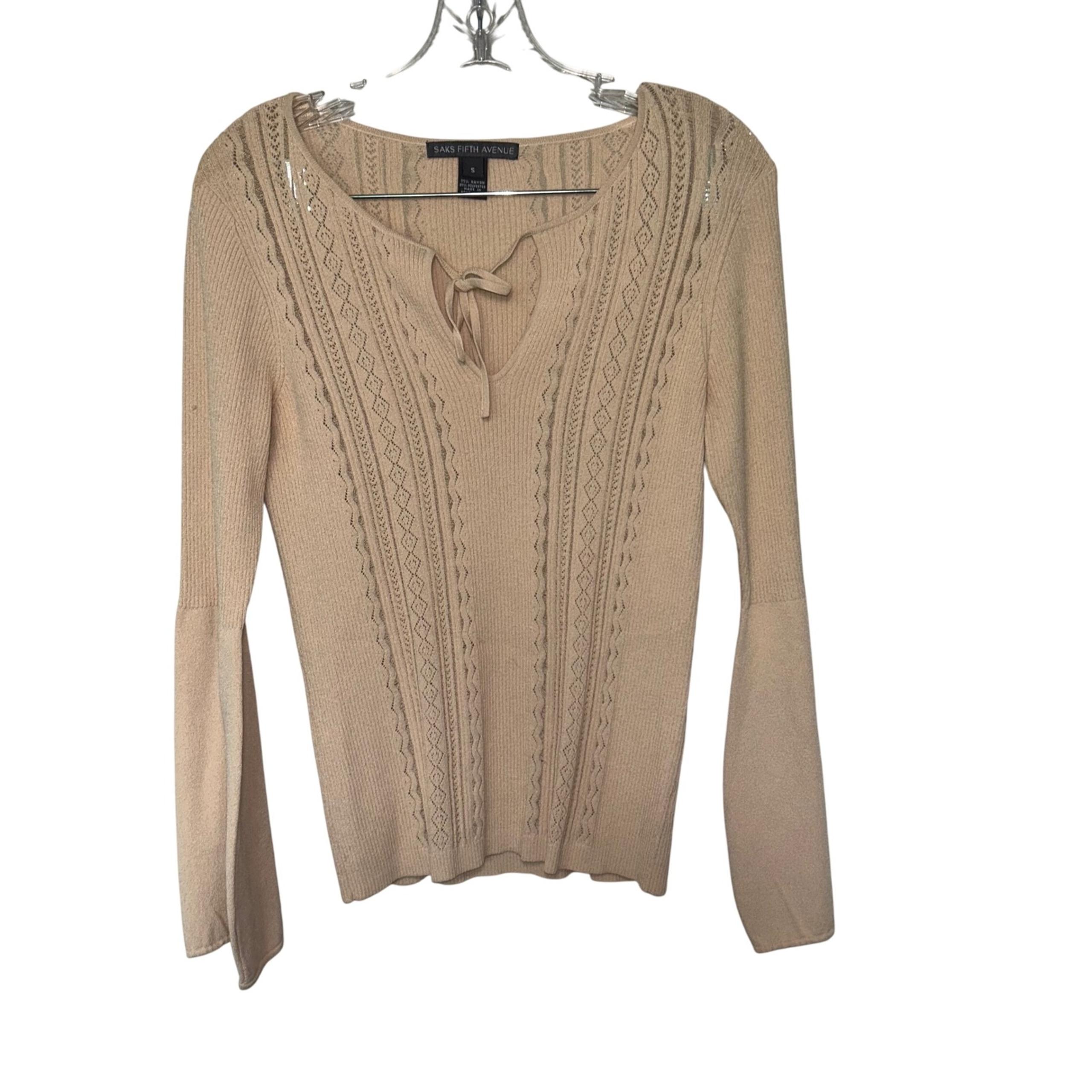 Saks Fifth Avenue Cream Lace Bell Sleeve Blouse Women size small minimal office