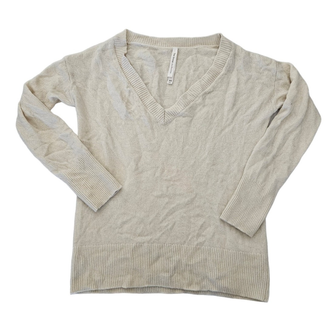 The Group x Babaton Cream V-Neck Knit Cashmere Sweater Extra Extra Small Basic