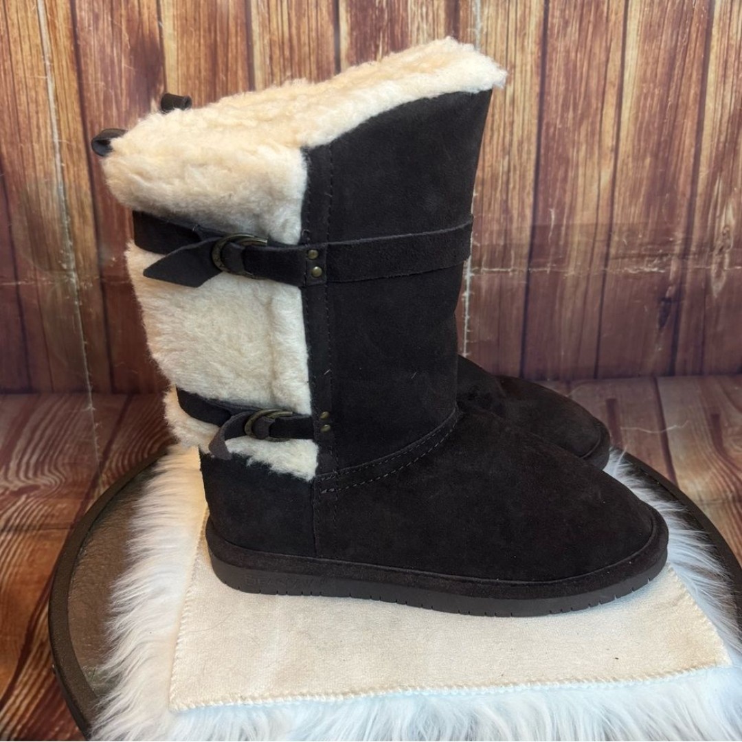 BEARPAW Women Alexandra Brown Suede Wool Blend Lined Buckle Boots 2411W Size 10