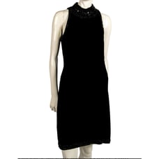 Vintage Badgley Mischka Black Beaded Velvet Evening Dress - Size 4