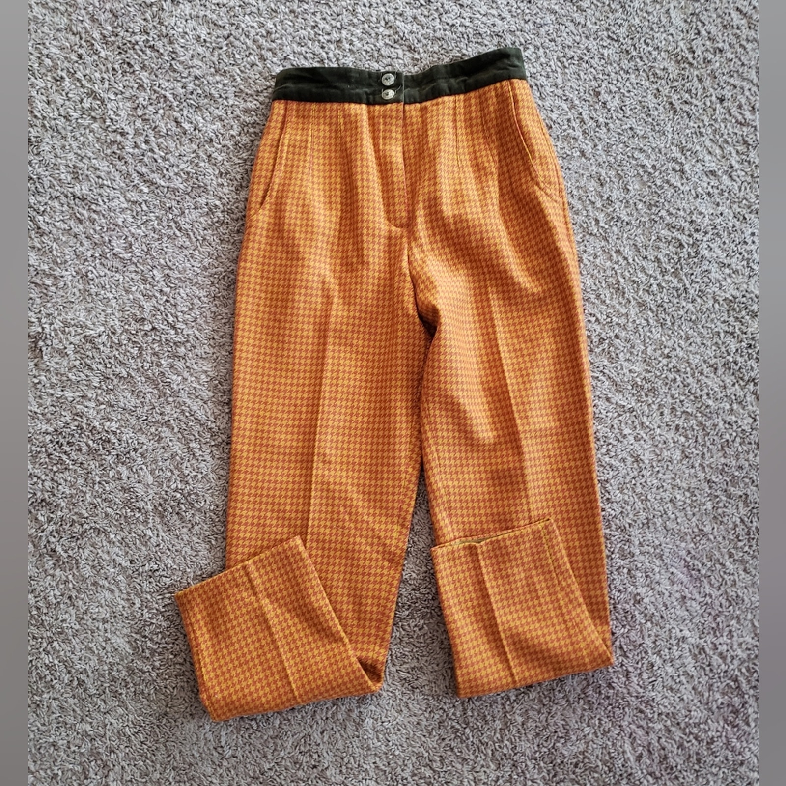 Laurel by Escada vintage 100% wool houndstooth orange trouser pants straight 40