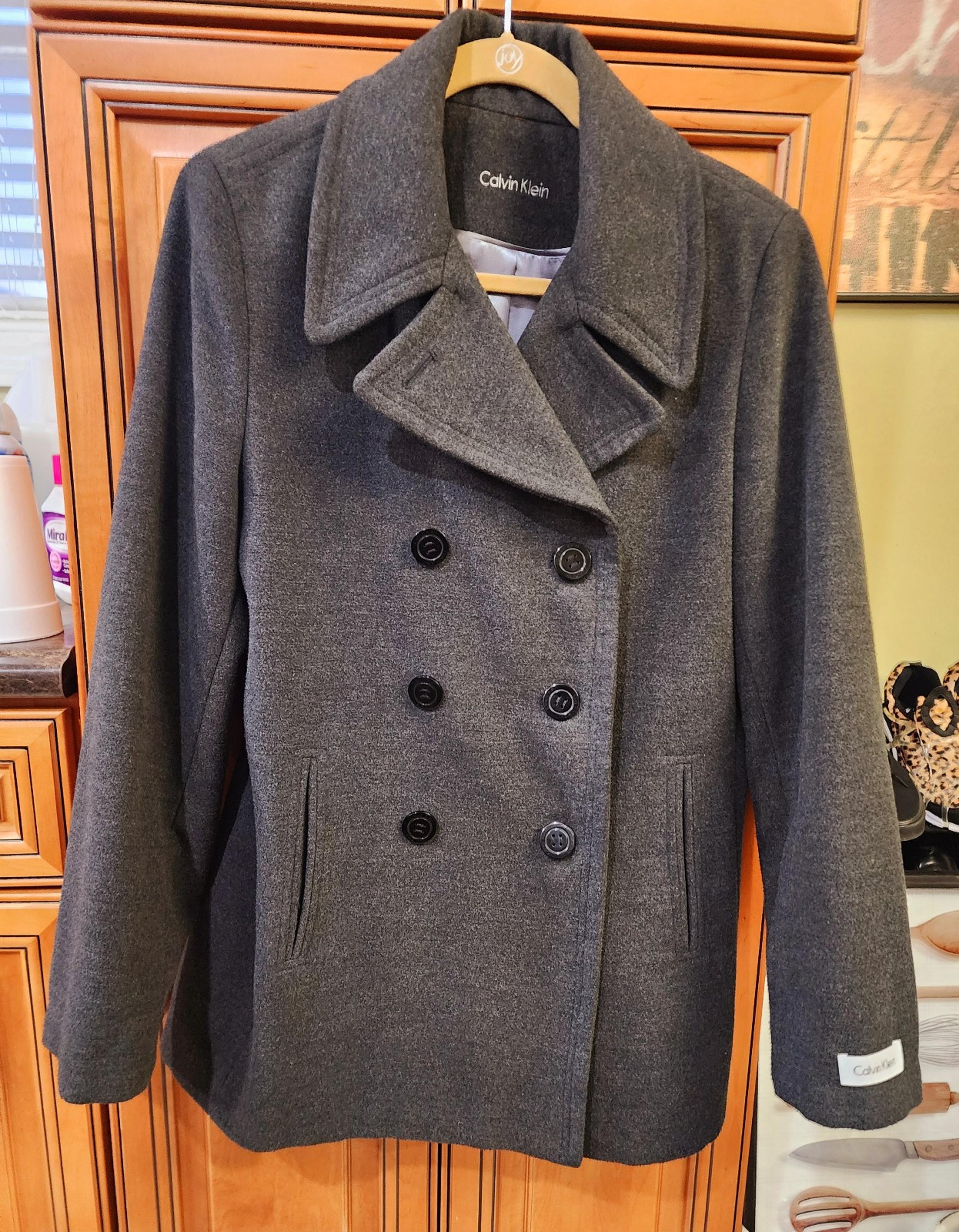 Women's Calvin Klein Charcoal Grey Wool Peacoat
