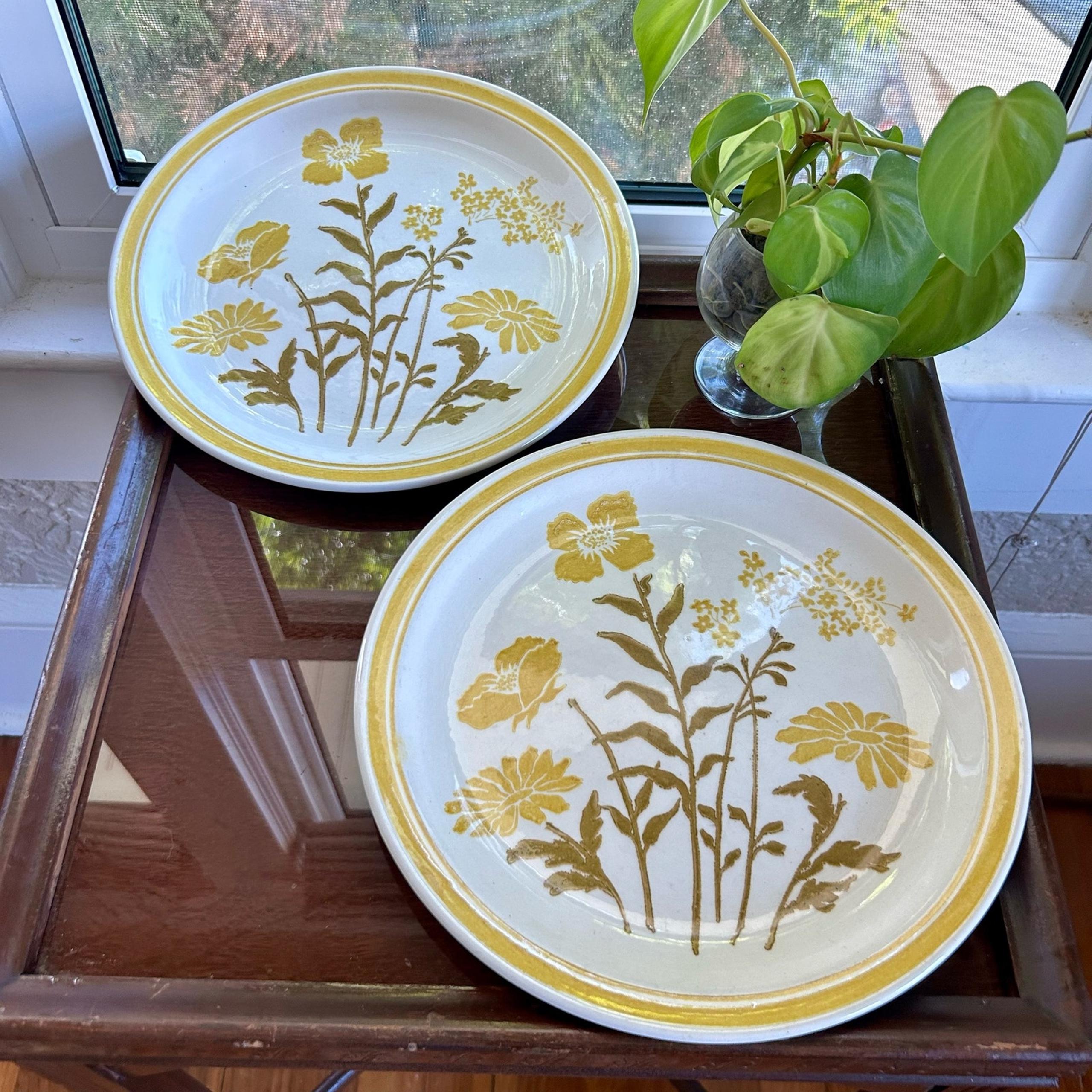 Vintage Jamestown China Ironstone Yellow Flower Dinner Plates set of 2