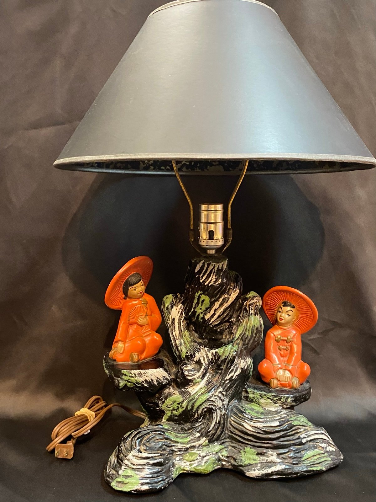 VTG MCM 1955 Silvestri Bros Oriental Asian Chalkware Lamp