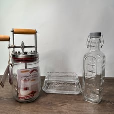 Kilner Butter Churner Manual Crank Churn, Glass Clip Top Bottle, Butter Dish