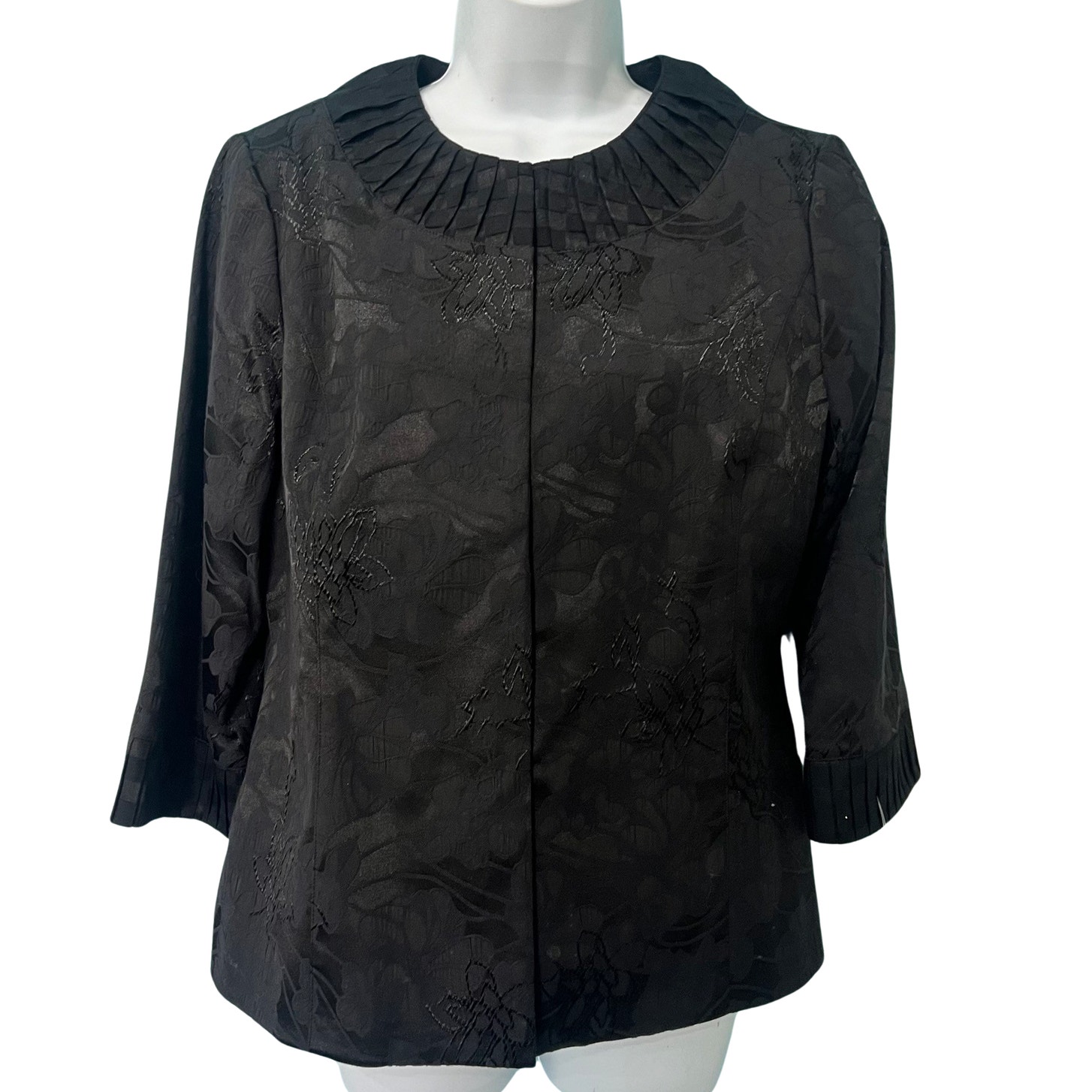 Vintage Chico's Black Floral Jacquard 3/4 Sleeve Blazer Jacket sz 1 / M NEW Tags