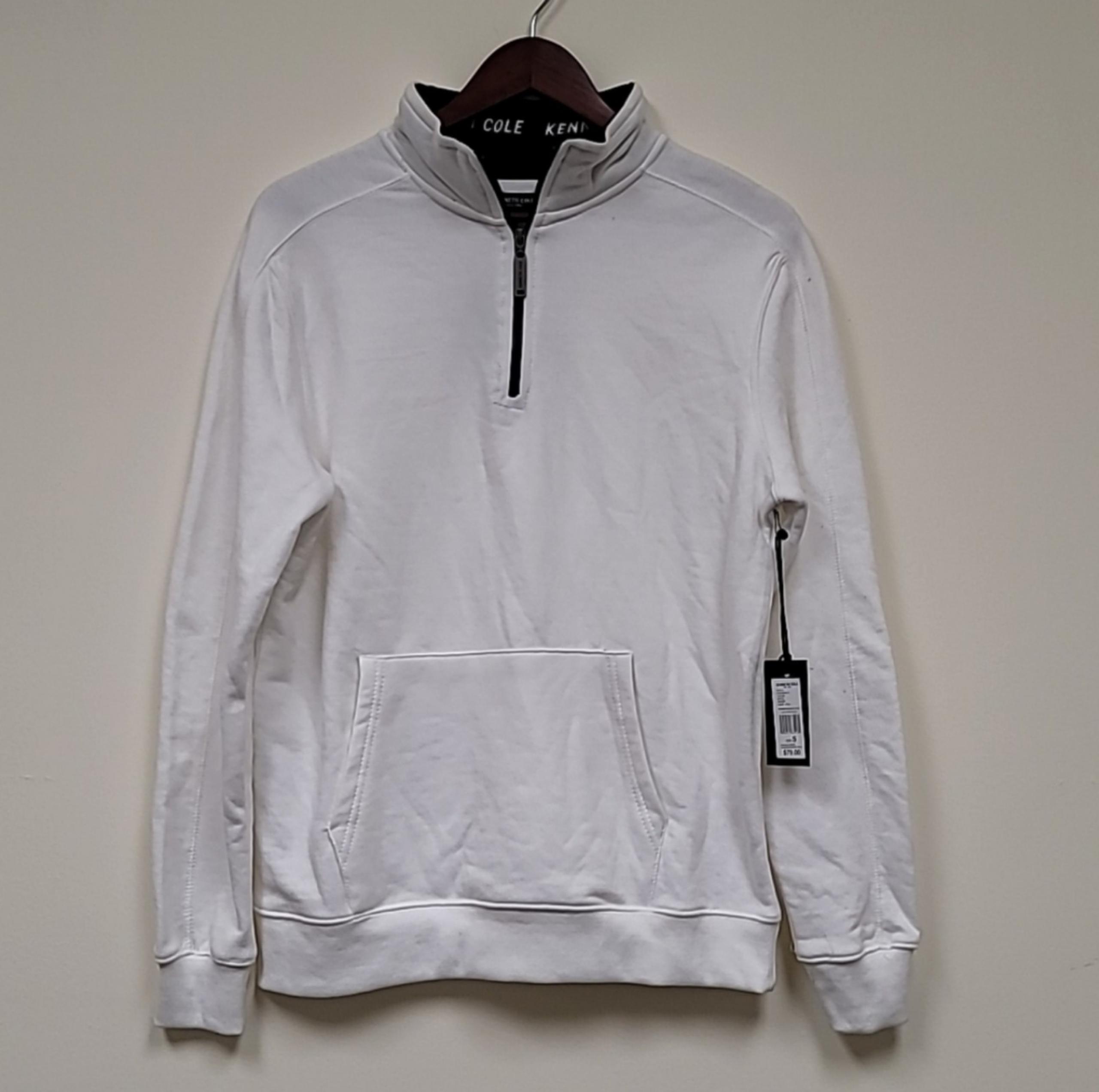 NWT Kenneth Cole 1/4 Zip Long Sleeve White Pullover Fleece Mens Small