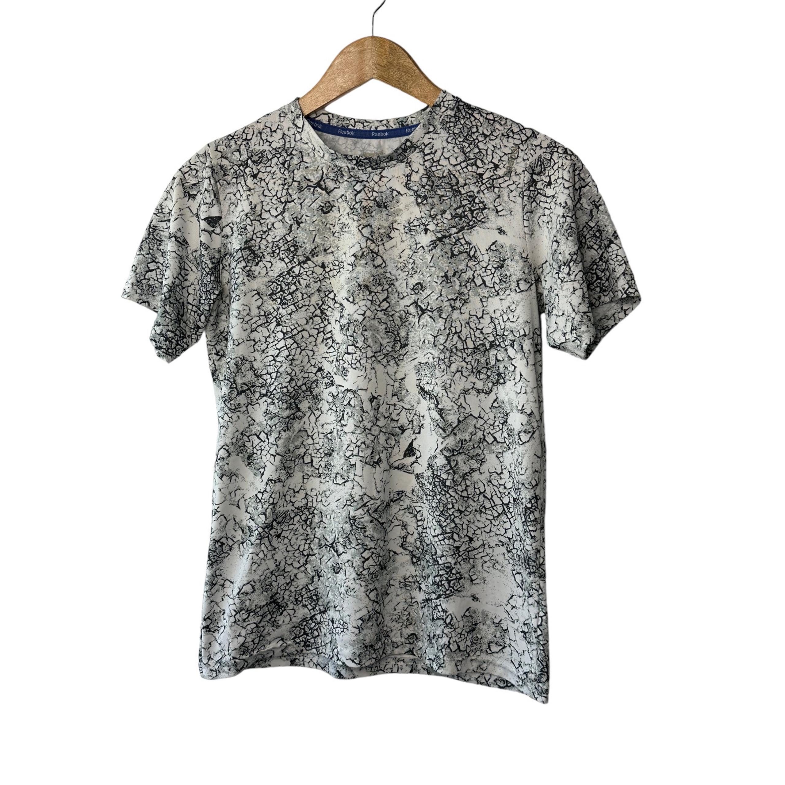 Reebok Short Sleeve Gray & White Print Athletic T-Shirt Women's Large
