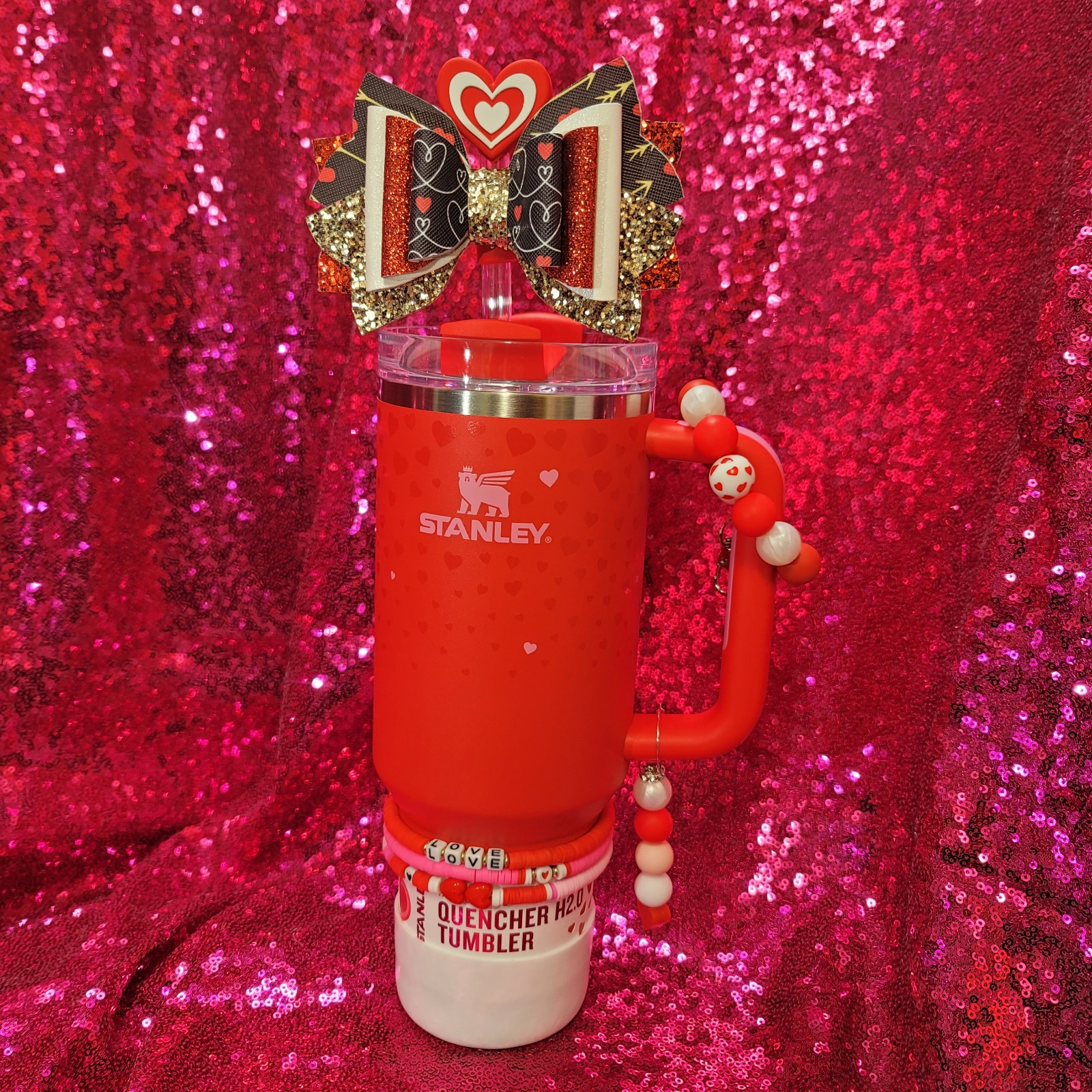 Stanley Valentines 40 oz Stainless Steel Ruby Hearts Quencher Tumbler Gift Set