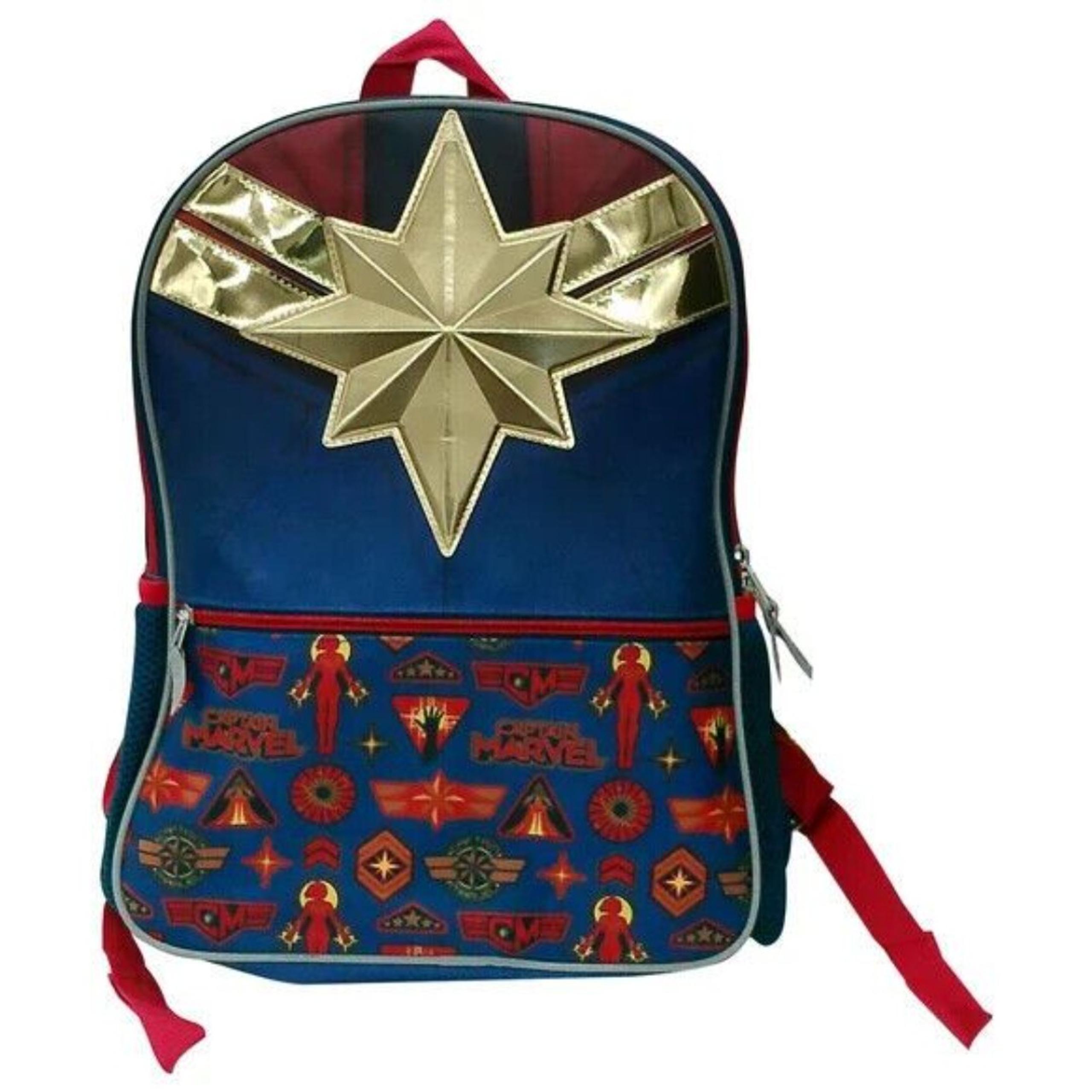 Captain Marvel Girls Avengesr Bioworld Gold Star Laptop Pocket Backpack Bag