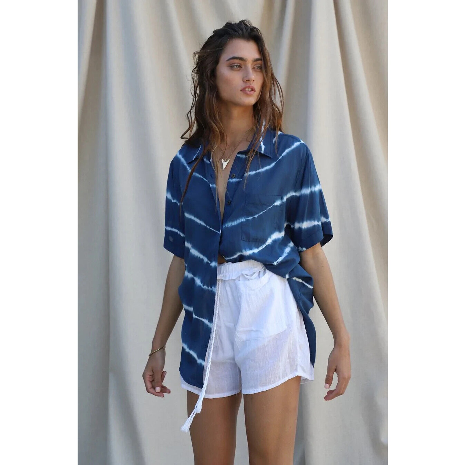NWT Jen's Pirate Booty Tropics Kapalua Shirt Blue White Stripe Women's Size XS