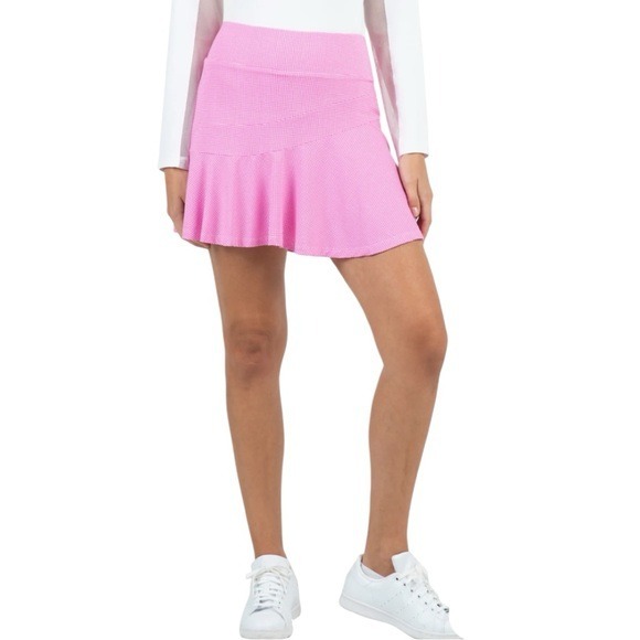 Ibkul Mini Check Print Flounce Skort - 20754 in Hot Pink/White Size XS