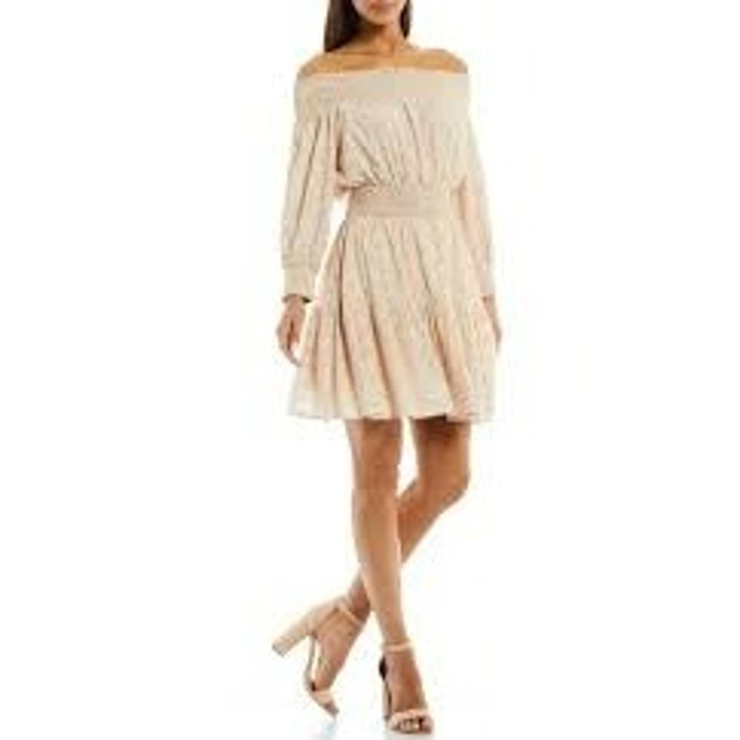 $119 GIANNI BINI Ella Long Sleeve Off-the-Shoulder Smocked A-Line DRESS XSM NWT