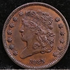 1835/5 Classic Head Half Cent RPD Broken L Error Coin Choice RB AU/Uncirculated