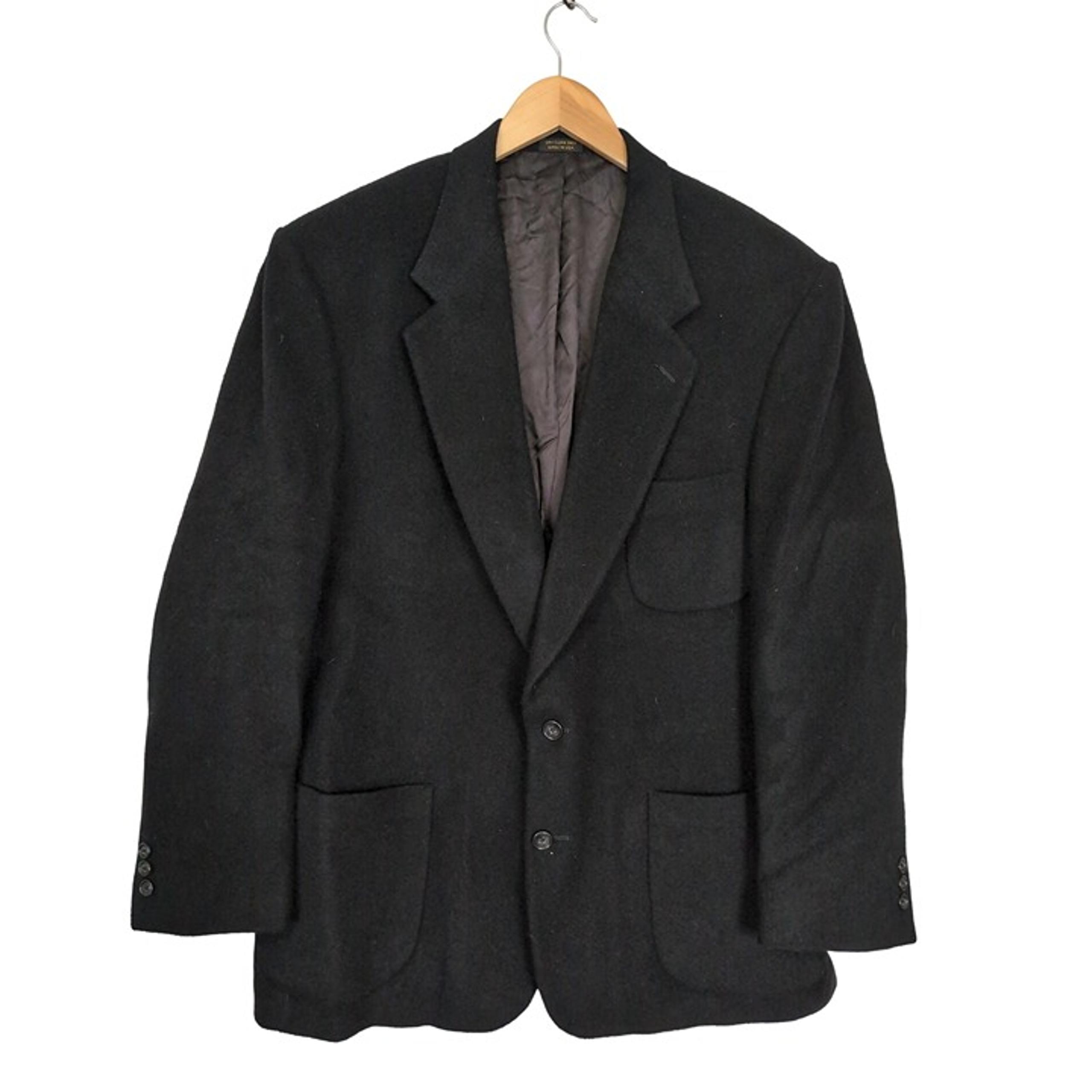 Eddie Bauer Camel Hair Sport Coat Jacket Mens 44L Tall Black 2 Button Blazer