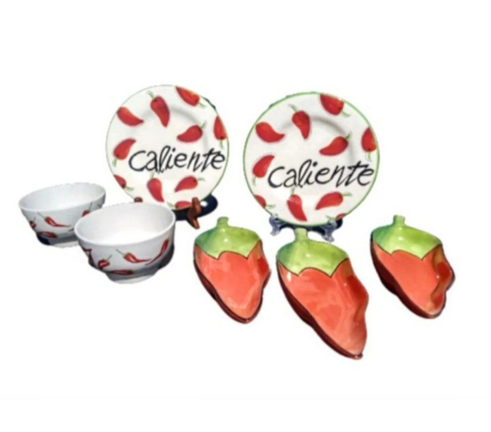 Vintage 7pc Chili Pepper Appetizer Serving Set