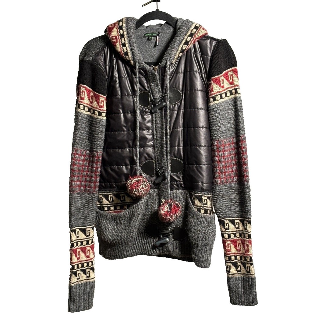Tricotto Heavy Zip Hoodie Tribal Aztec Boho Winter Eclectic Ski Lodge Nordic M