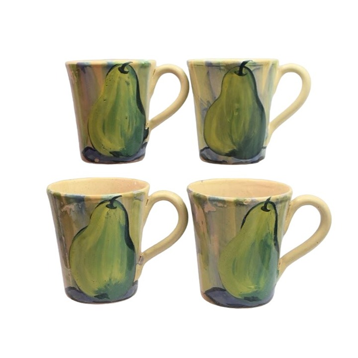 Sara Mugs Hand Painted Handmade Pear Italian Pottery
