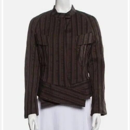 Women's Lilith Brown Elegant Striped Jacket Made In Italy Size Large