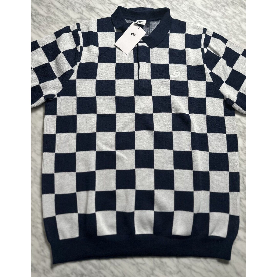 Nike Checkers Polo Golf Sweater Shirt Midnight Navy/Sail FN3422-410 Men’s Large