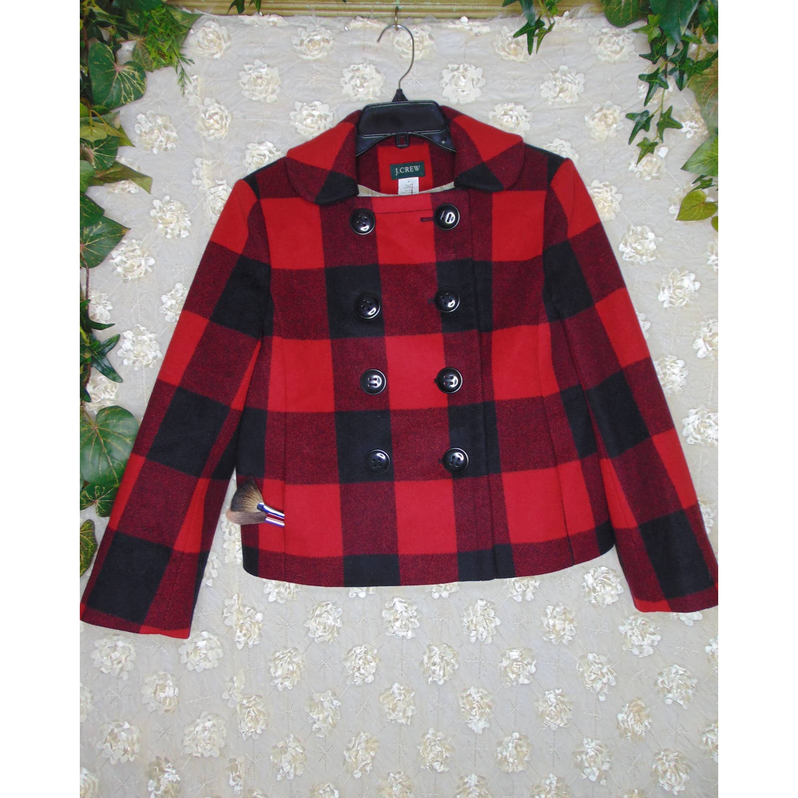 J. Crew | Women's Double Breasted 100% Wool Jacket Plaid Red Black Size 6