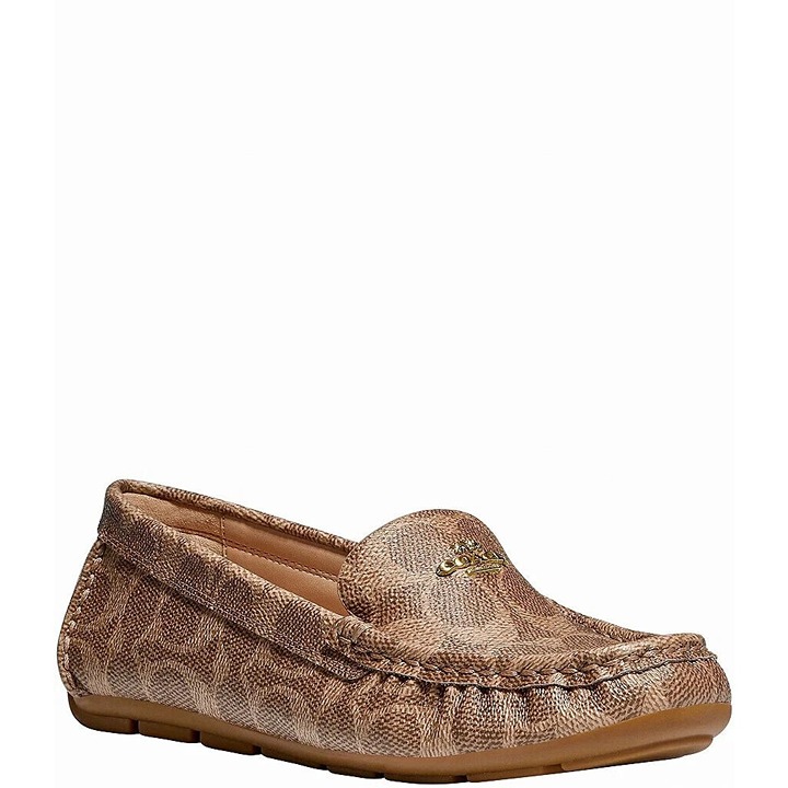 Coach Women's Tan Leather Marley Logo Slip-On 9.5 Loafer Flats Rubber Outsole