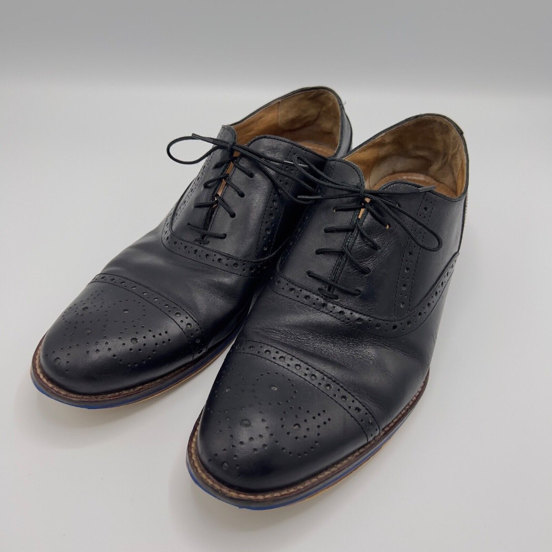 Johnston & Murphy Conard Cap Toe Black Leather Oxfords Size 10.5W Lace Up