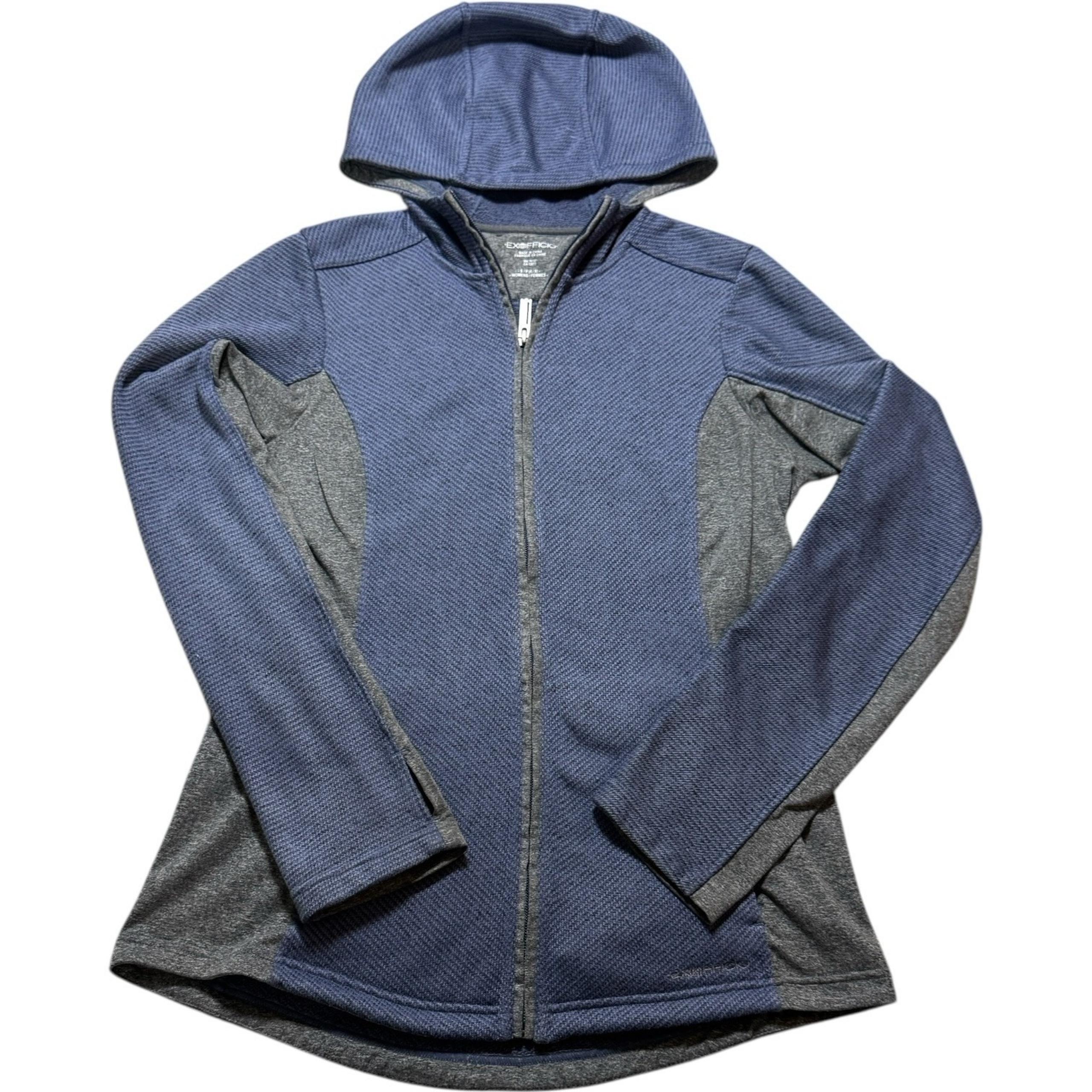 EXOFFICIO WOMEN'S MID-WEIGHT HOODY JACKET FULL XIP GRAY BLUE SIZE S
