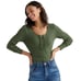 NWT Lucky Brand Olive Green Stripe Lace Up Ribbed Henley Top - SIZE M