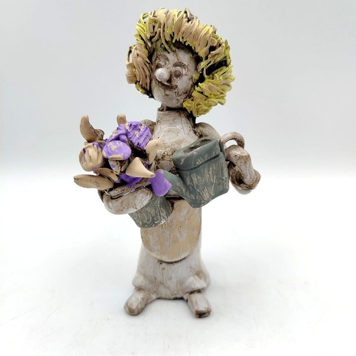 Dino Bencini Italian Figurine Flower Woman Gardener Ceramic Signed Italy Kitschy