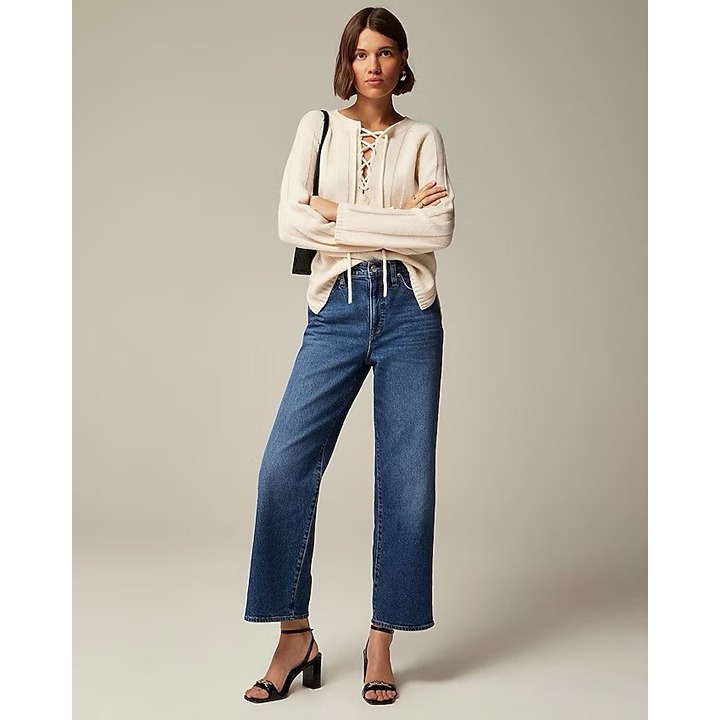 NWT J. CREW Womens Size 32P Petite '96 Slim Wide Leg Blue Denim Jeans CC585