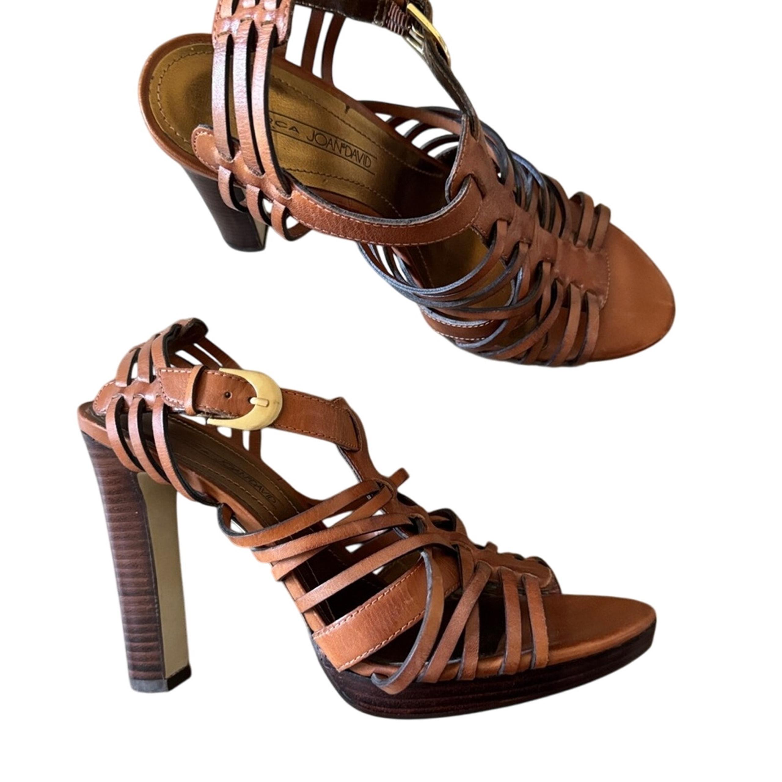 Joan & David Brown Leather Strappy Stacked Heel Sandals Womens 7 Summer Y2K