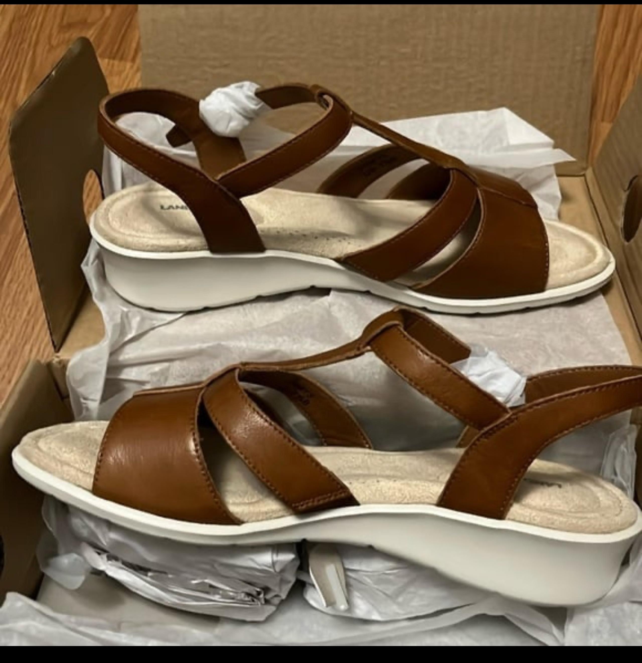 Lands End Women's 7.5 B Lightweight Comfort strap Sandals Shoes Brown Cognac NIB
