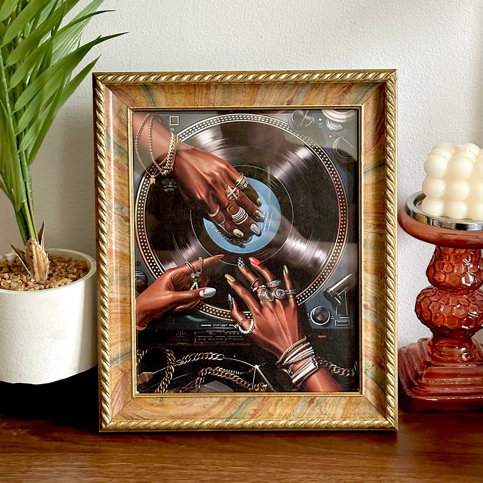 Black Woman DJ Retro Record Music Aesthetic Club Part Canvas Print Framed Art