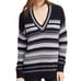 Vince Black & White Textured Stripe Knit V Neck Sweater