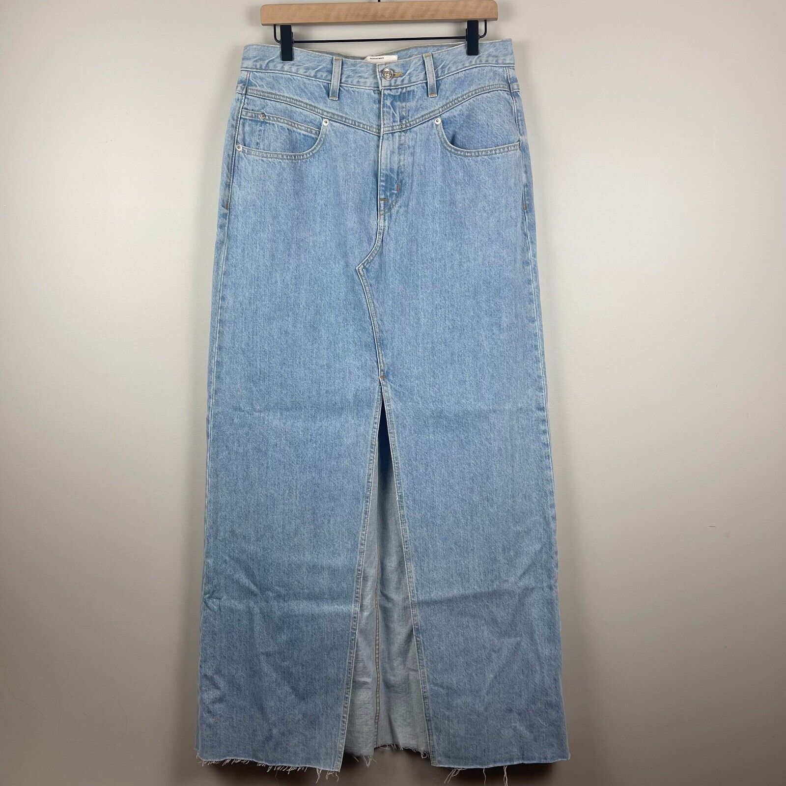 Slvrlake Dallas Maxi Skirt Women's 29 Blue Denim Medium Wash Front Slit Boho NWT