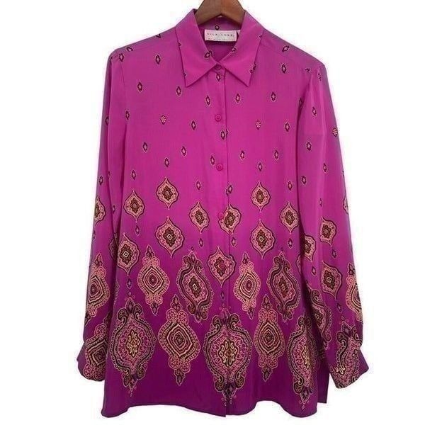 Silk Lore By Beth Terrell 100% Silk Blouse Pink Small