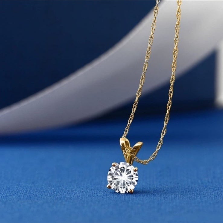 Solid 14k Gold White Moissanite Classic Forever Pendent Necklace For Women