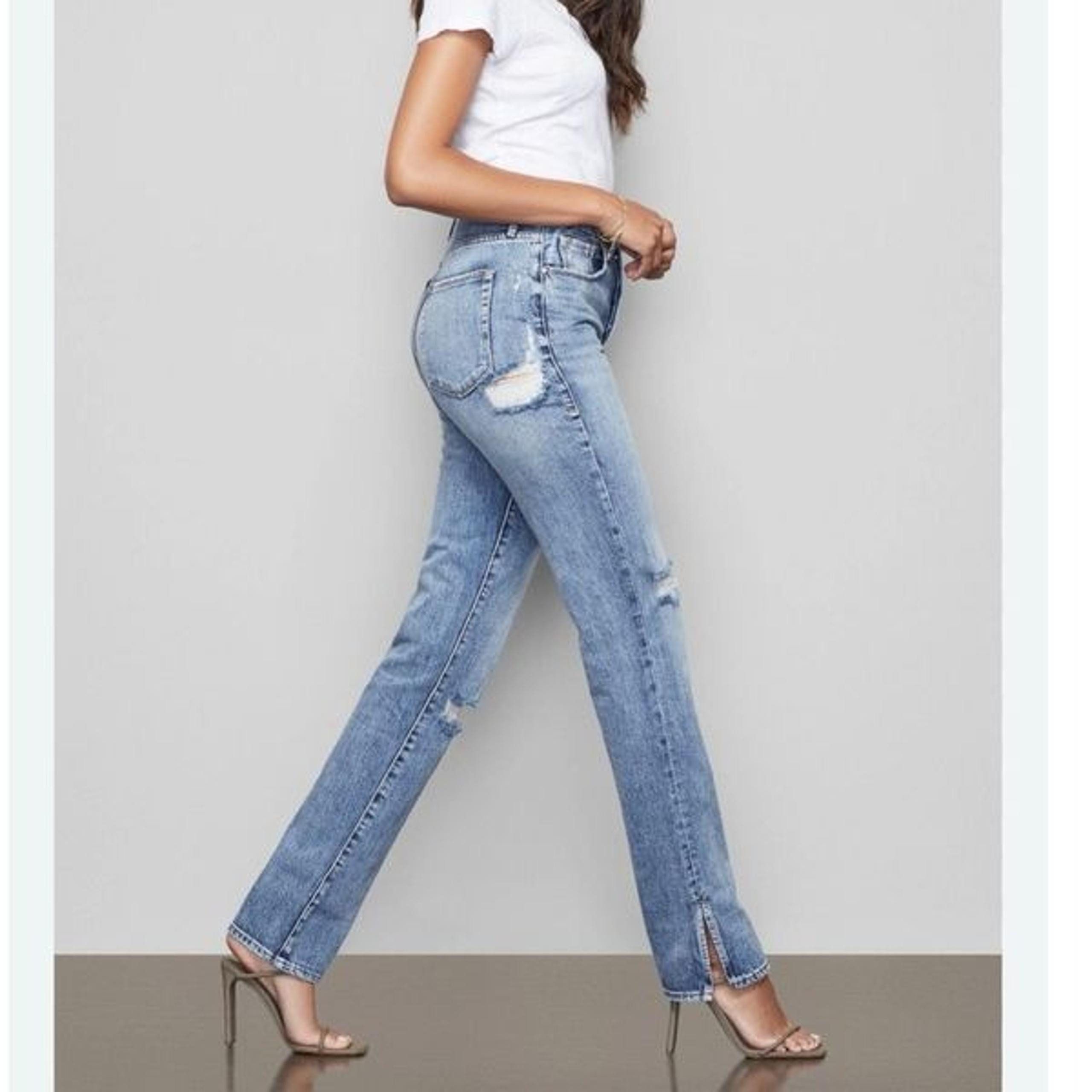 Good American Women's High Waist Ripped Straight Jeans Size 6 Blue Good boy boyf