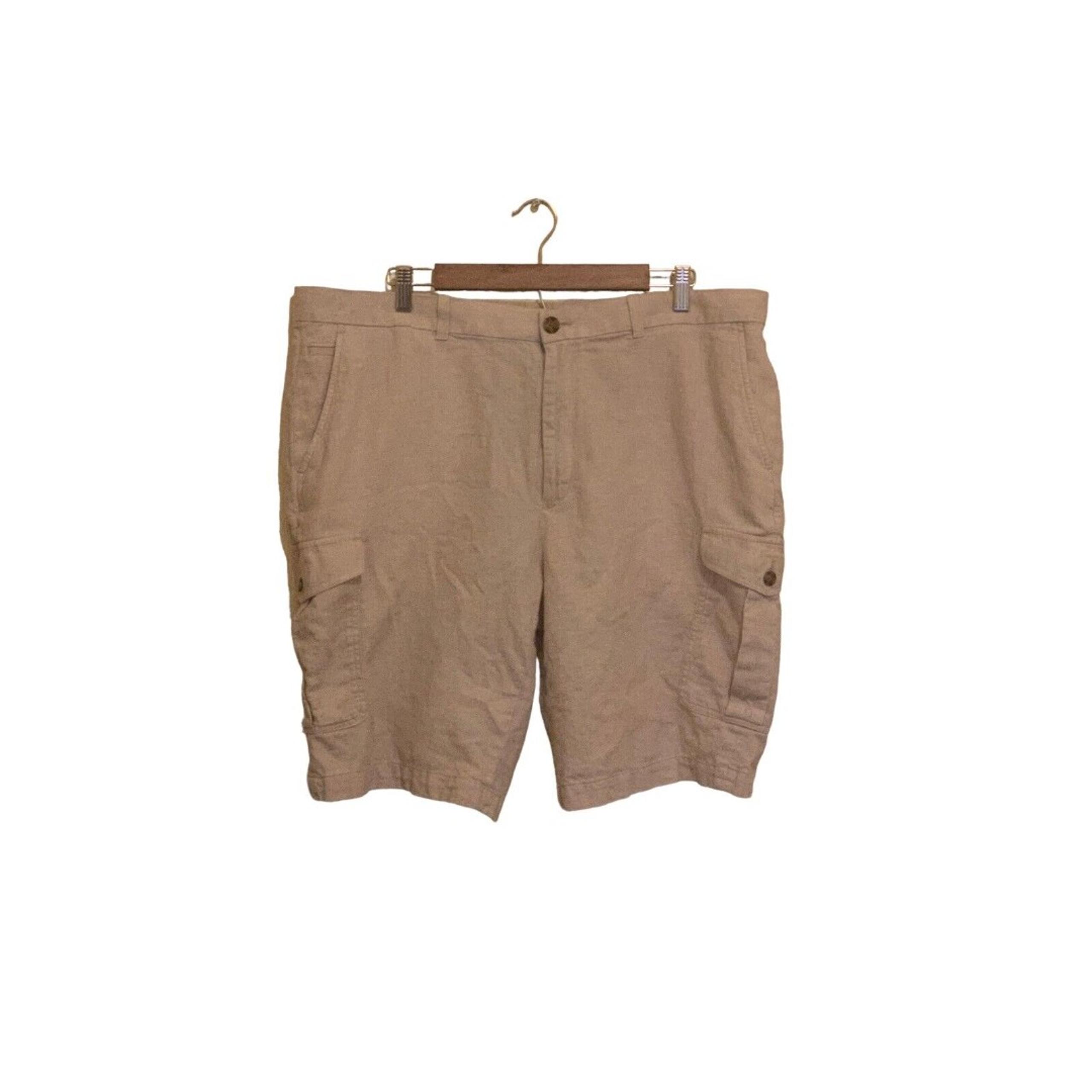 Perry Ellis Mens Size 38 Tan Cargo Shorts Linen/Cotton Blend Flat Front RN 37763